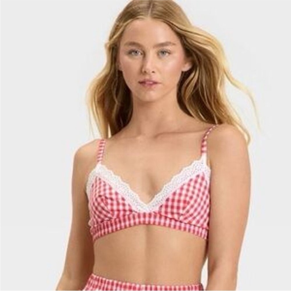 Colsie Red & White Gingham Cotton Bralette Medium NEW